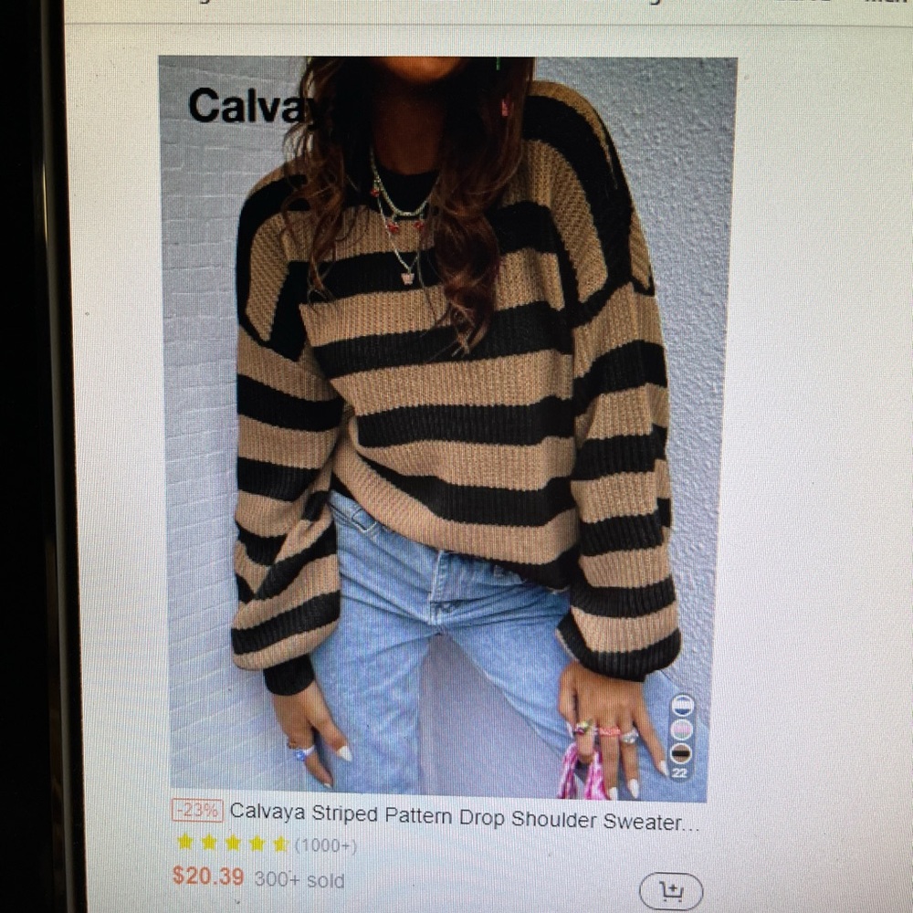 Women's Striped Sweater - Black and Tan